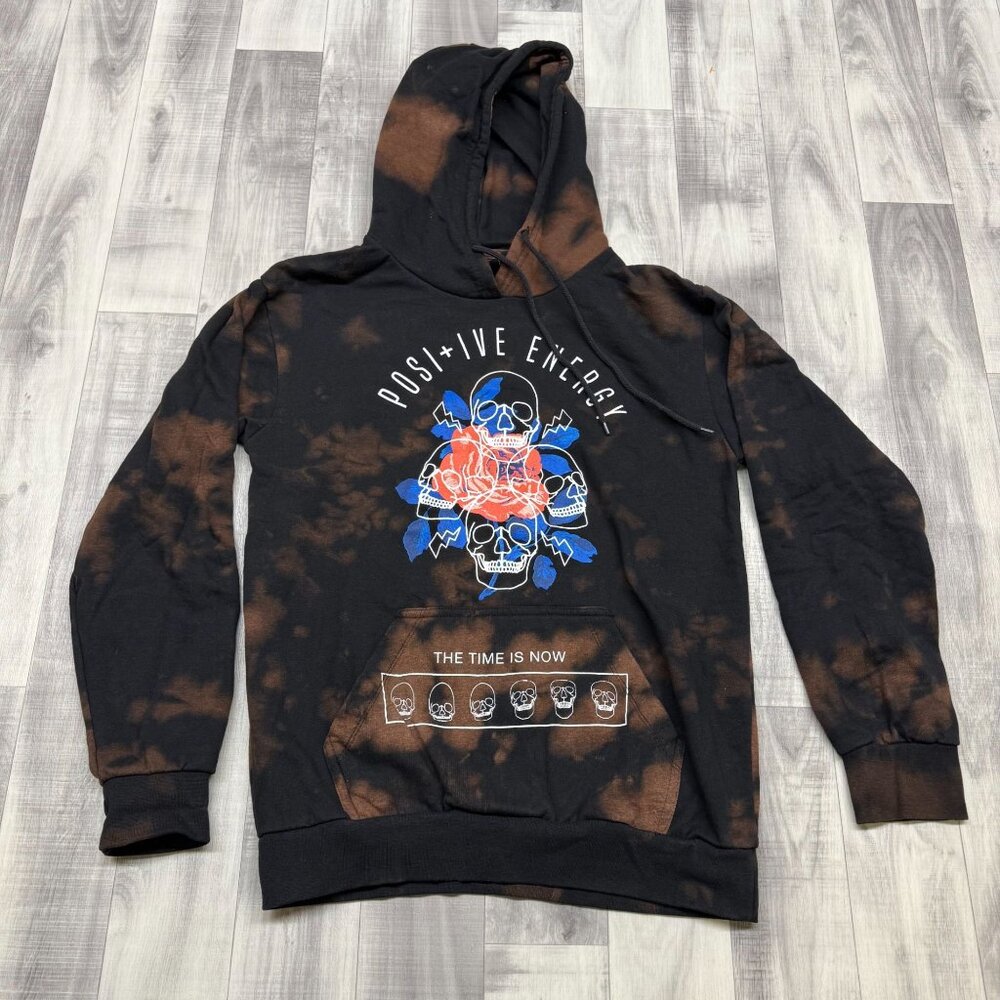 ✅Mens S Chemistry Bleached Hoodie Positive Energy Skull Graphic Print Sweatshirt